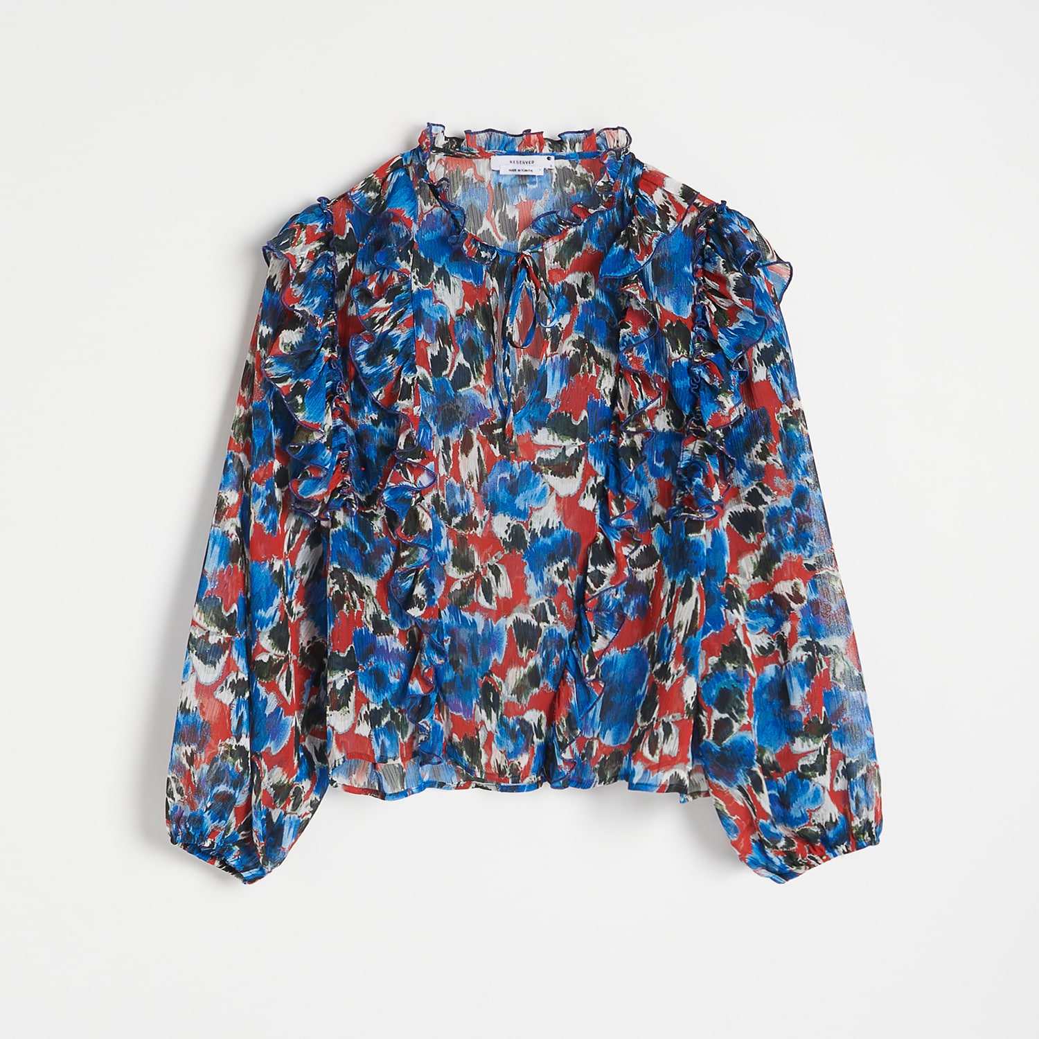 Reserved - Bluză transparentă cu volănaș - Multicolor