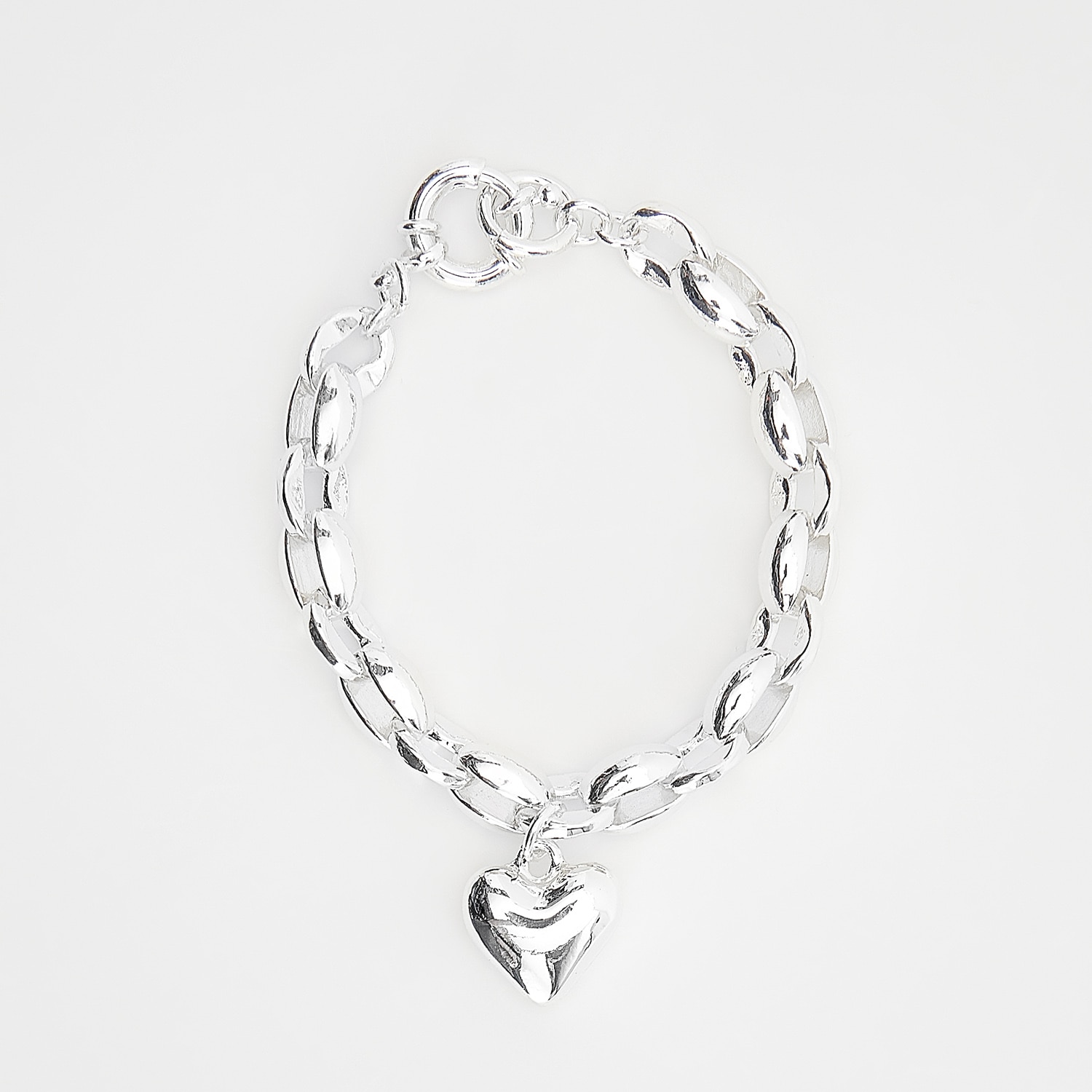 Reserved - Brățară placată cu argint, cu pandantiv în formă de inimă - Argintiu