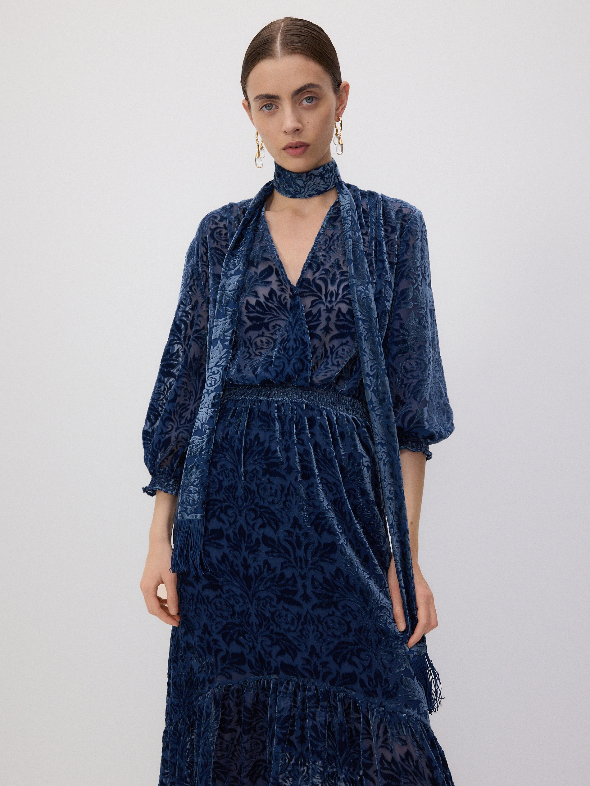 Reserved - LADIES` DRESS - grey blue