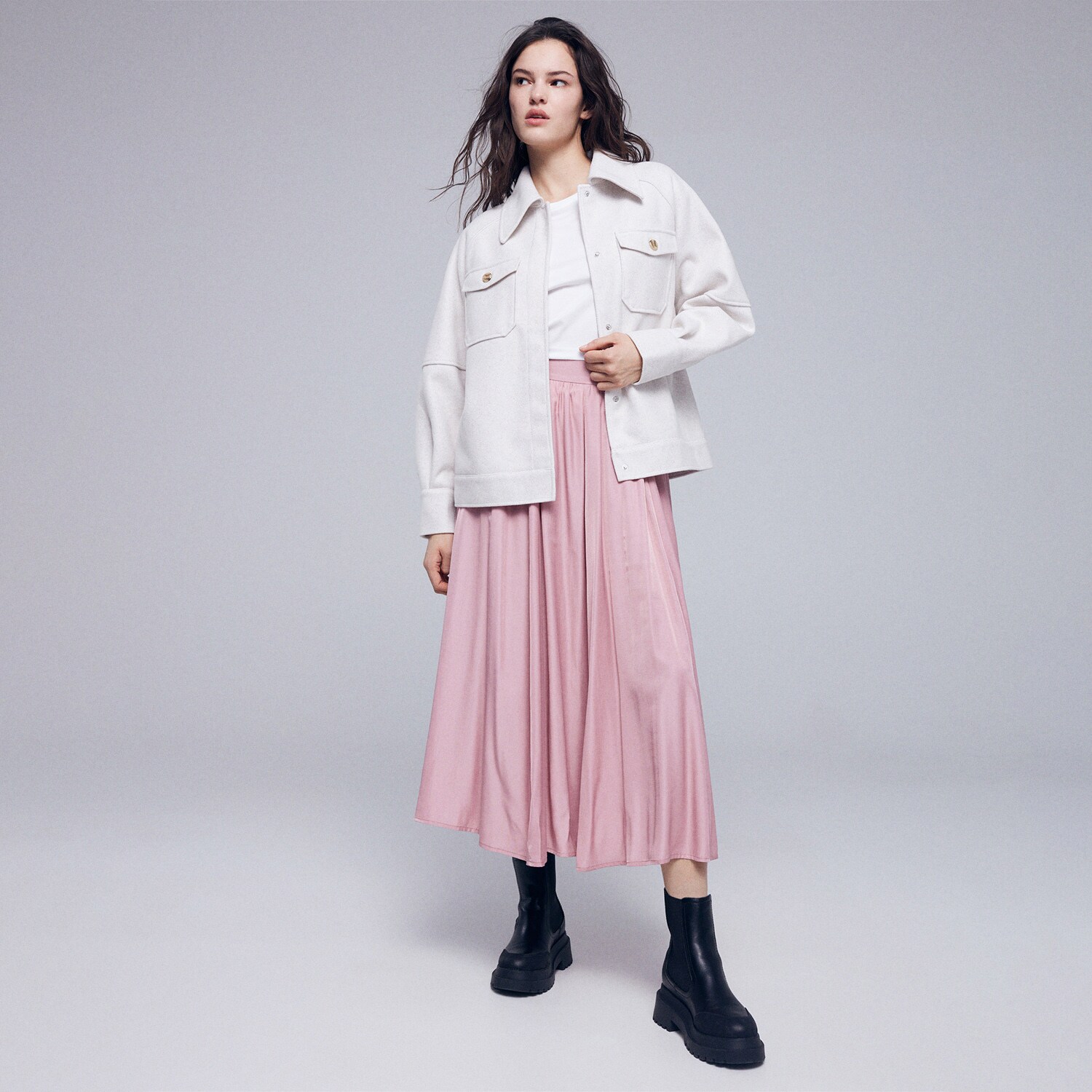 Reserved – Fustă midi cu conținut ridicat de viscoză – Roz clothes imagine noua 2022