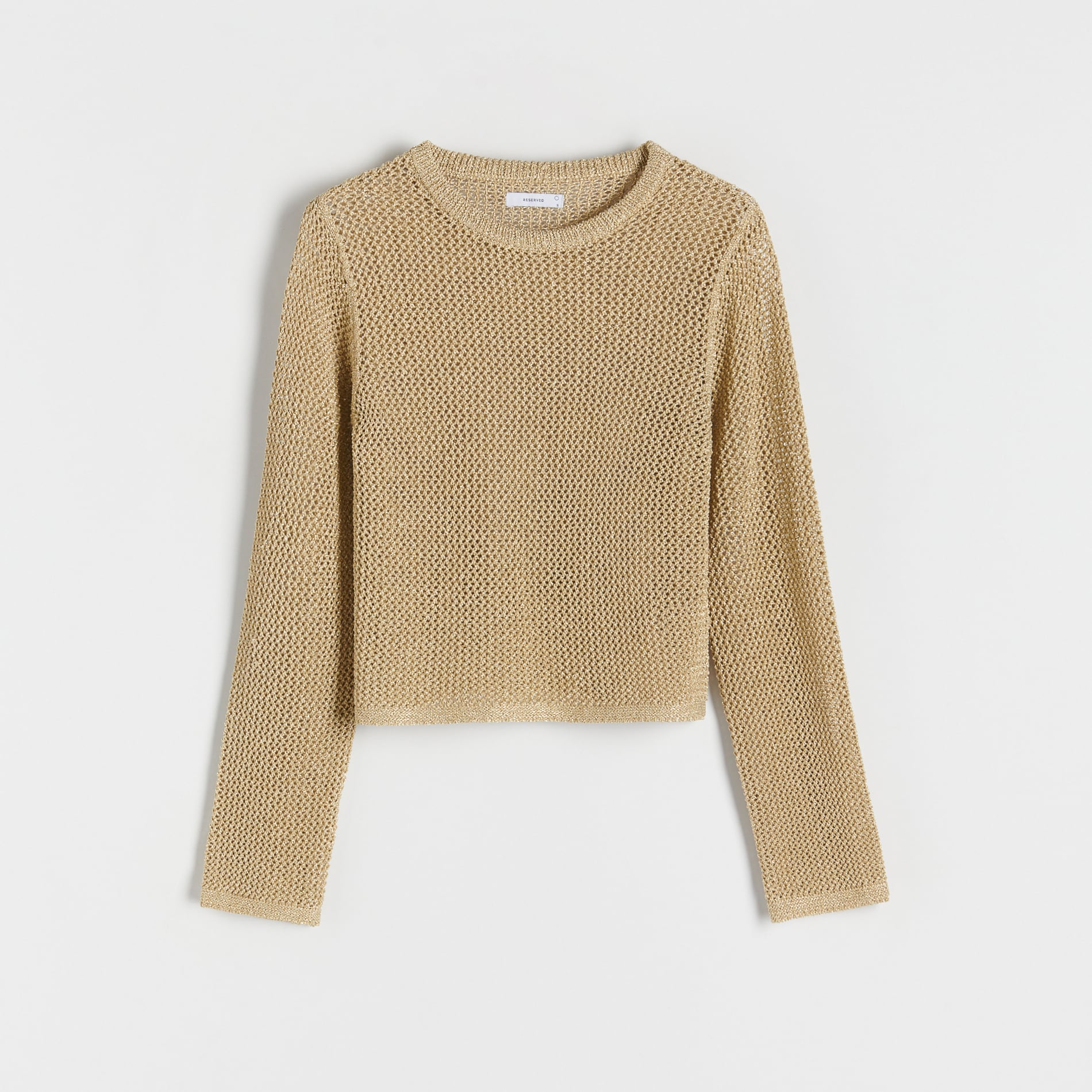 E-shop Reserved - Ažúrový sveter s prímesou metalických nití - Zlatá