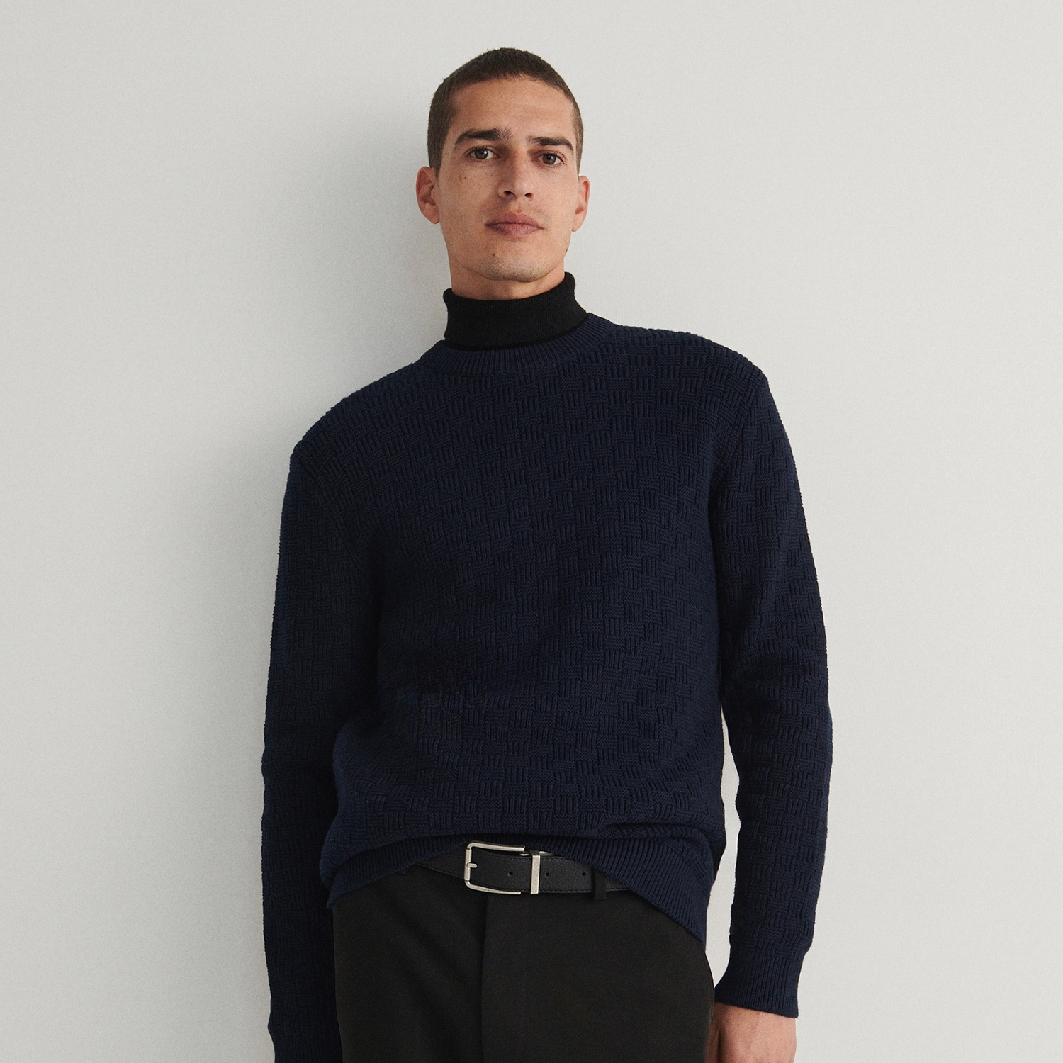 Reserved - Pulover din tricot cu textură gofrată - Bleumarin