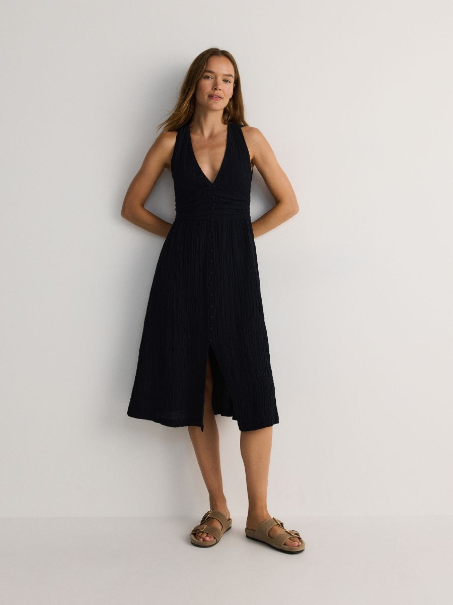Robe midi en mousseline Couleur Noir RESERVED 000BX 99X