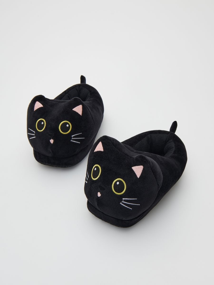 Glow-in-the-dark cat motif slippers - black - RESERVED - 3