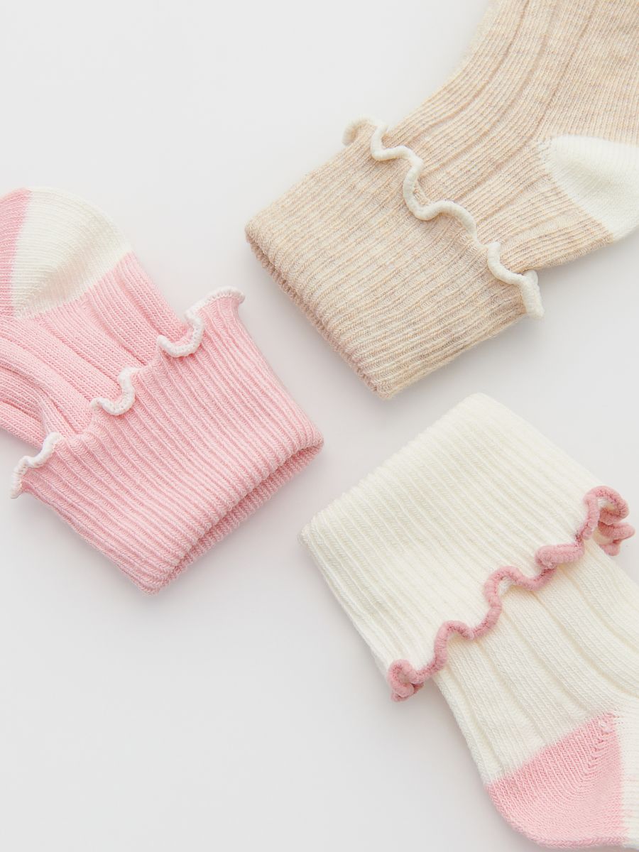 Multicoloured socks with lettuce trim 3 pack - cream - RESERVED - 2
