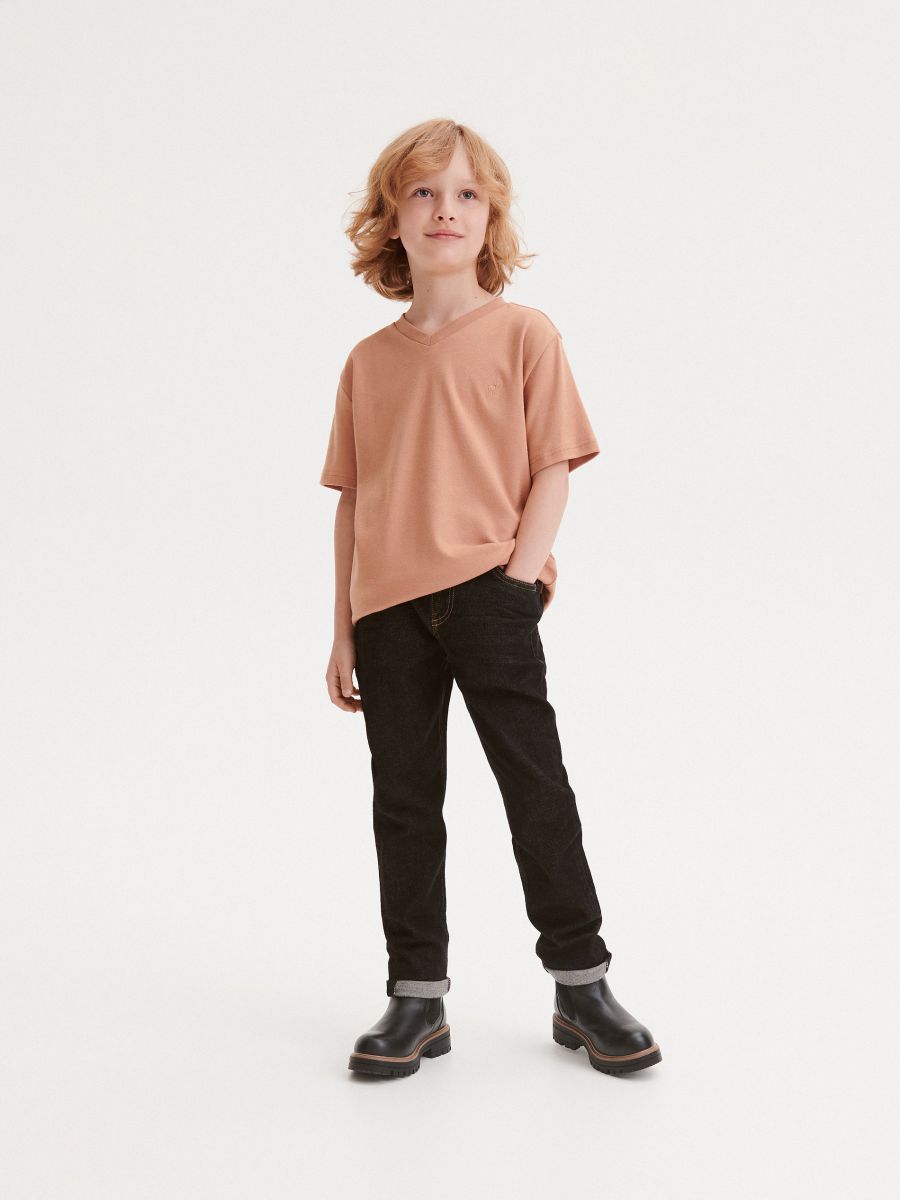 Oversized T-shirt with embroidery - coffee - RESERVED