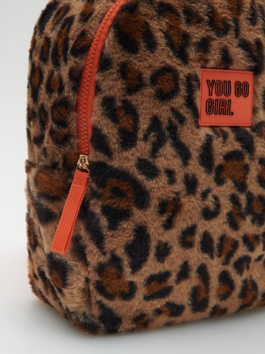 Fluffy leopard pattern backpack - golden brown - RESERVED - 6