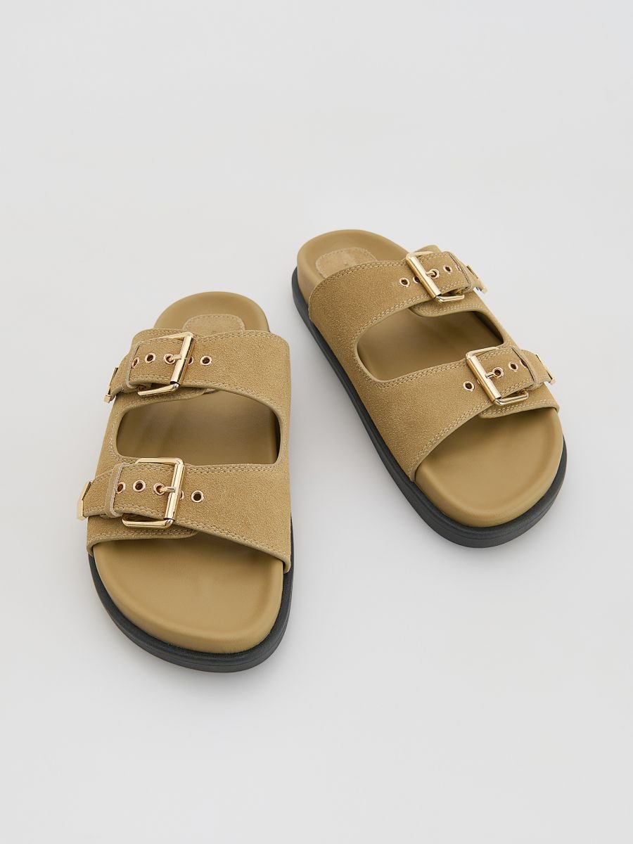 Suede sliders with buckles - beige - RESERVED - 2