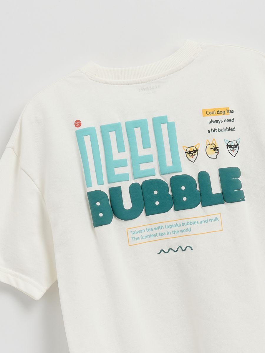 Cotton T-shirt with print - cream - RESERVED
