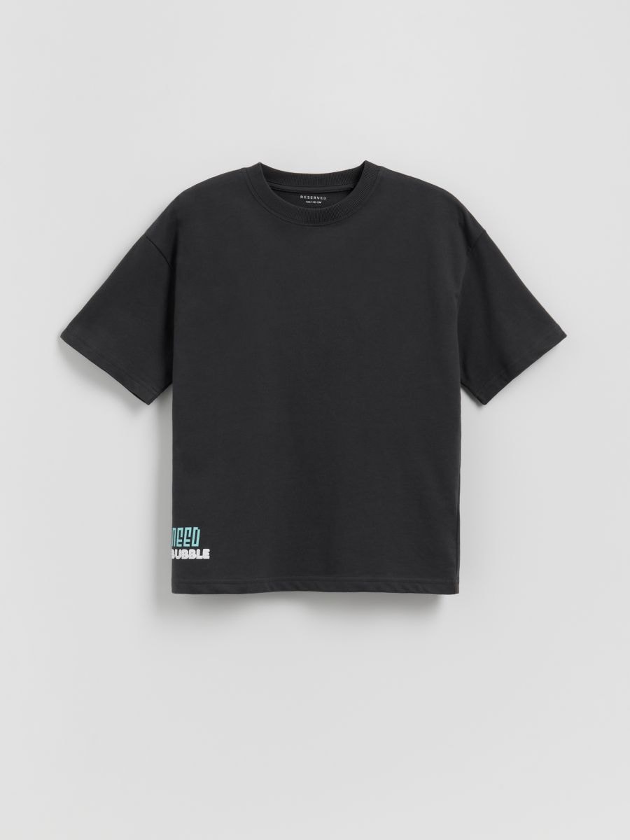 Bawełniany t-shirt z nadrukiem - ciemnoszary - RESERVED