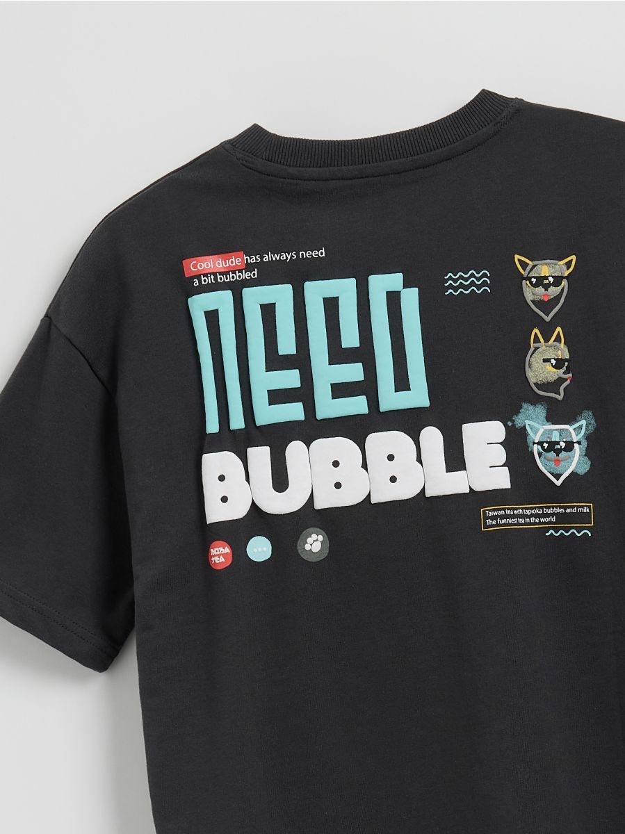 Cotton T-shirt with print - dark grey - RESERVED