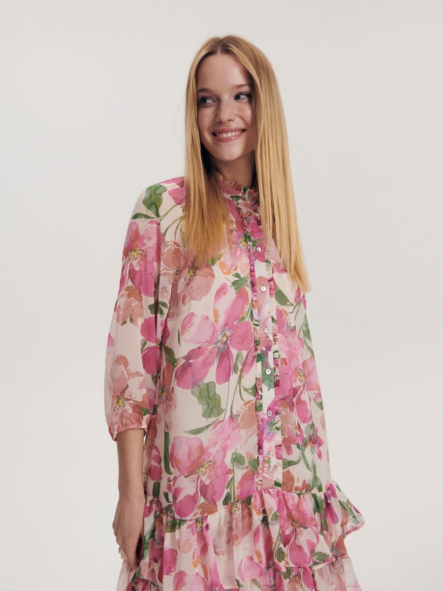 Chiffon dress with ruffle detail - multicolor - RESERVED - 3