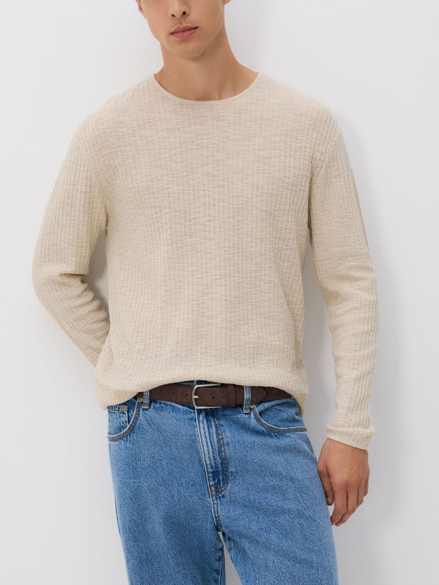 Sweter ze strukturalnej dzianiny - beżowy - RESERVED