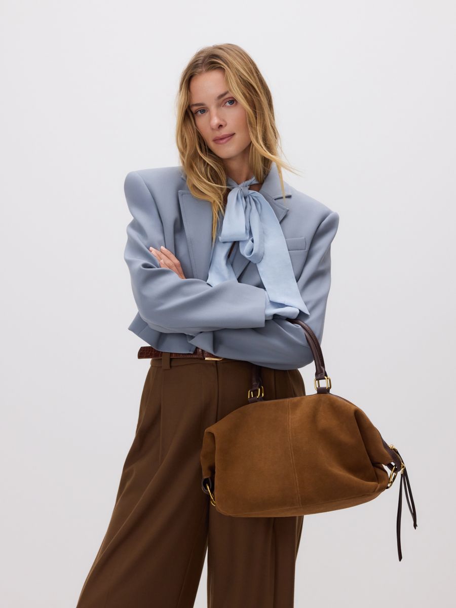 Suede bag with strap - golden brown - RESERVED
