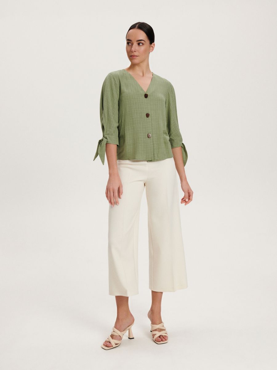Blouse with tied sleeves - mint green - RESERVED - 2