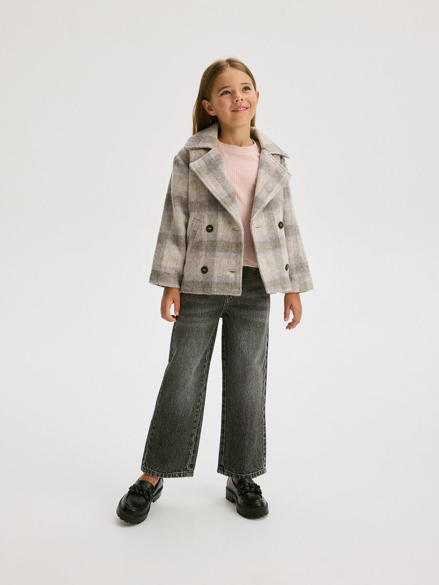 Cropped coat with wool blend - multicolor - RESERVED - 3