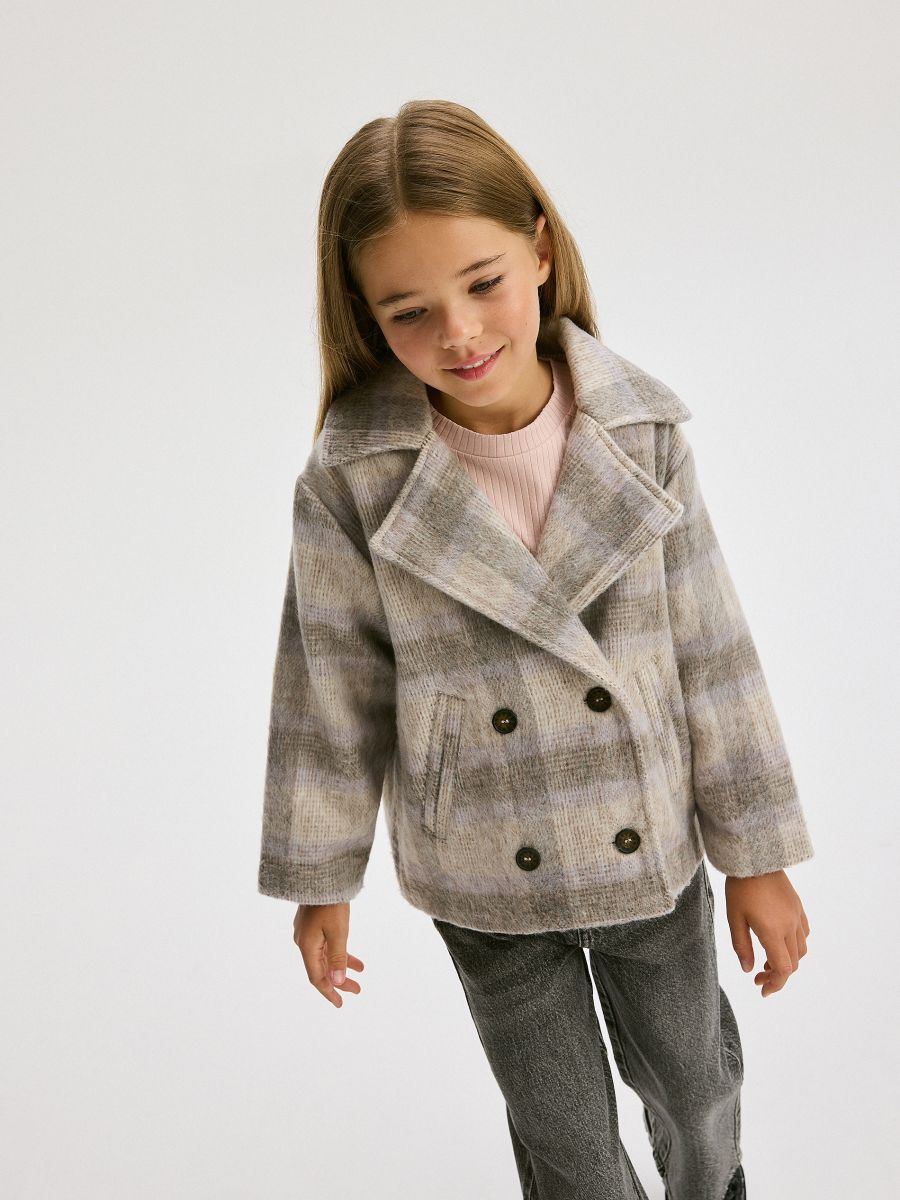 Cropped coat with wool blend - multicolor - RESERVED - 5