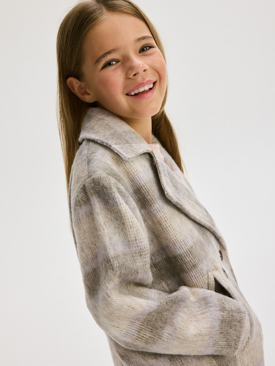 Cropped coat with wool blend - multicolor - RESERVED - 2
