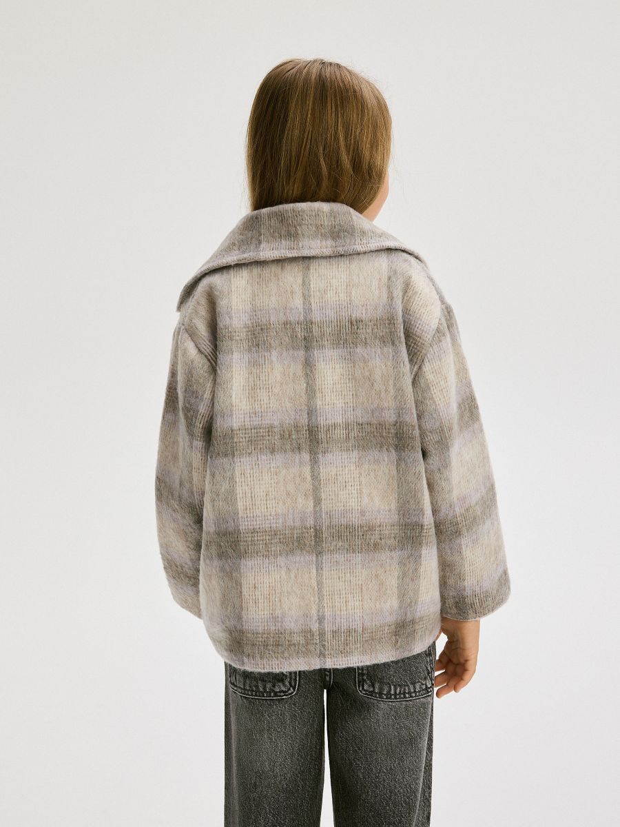 Cropped coat with wool blend - multicolor - RESERVED - 6