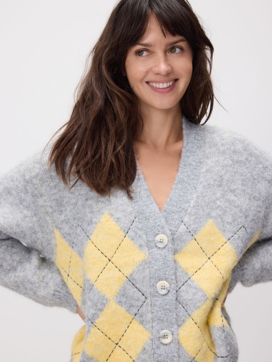 Cardigan à motif losanges - gris clair - RESERVED