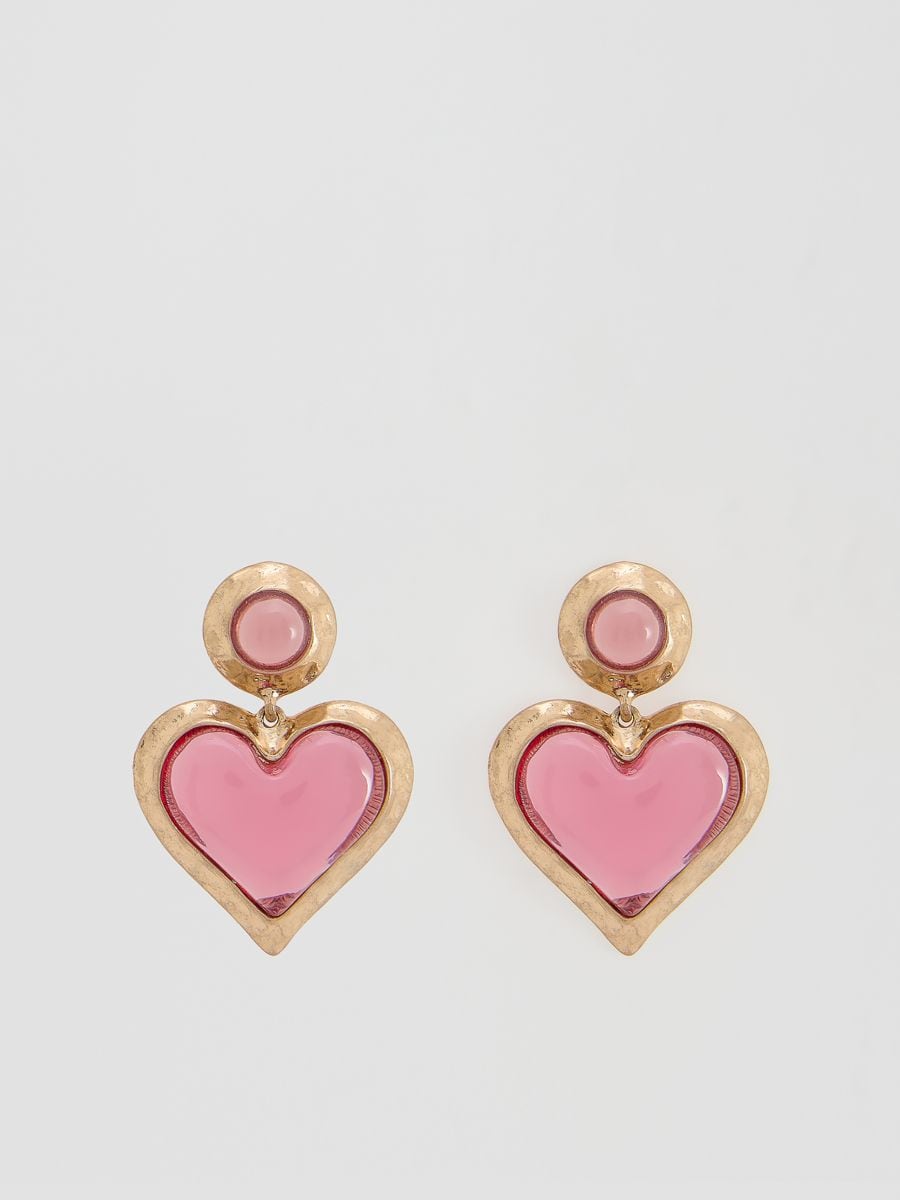 Heart drop earrings - hibiscus - RESERVED
