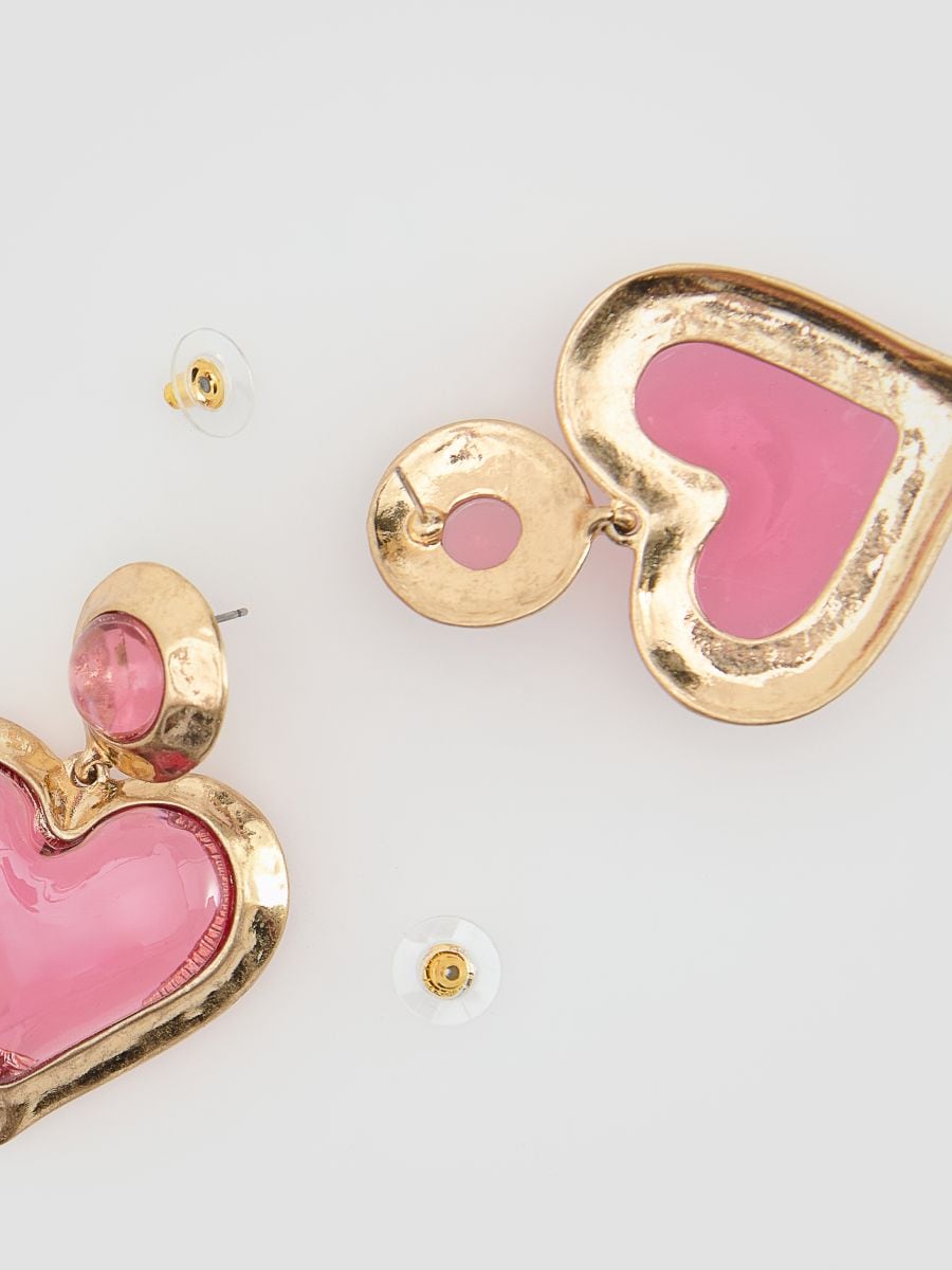 Dangle earrings with heart-shaped details - hibiscus - RESERVED