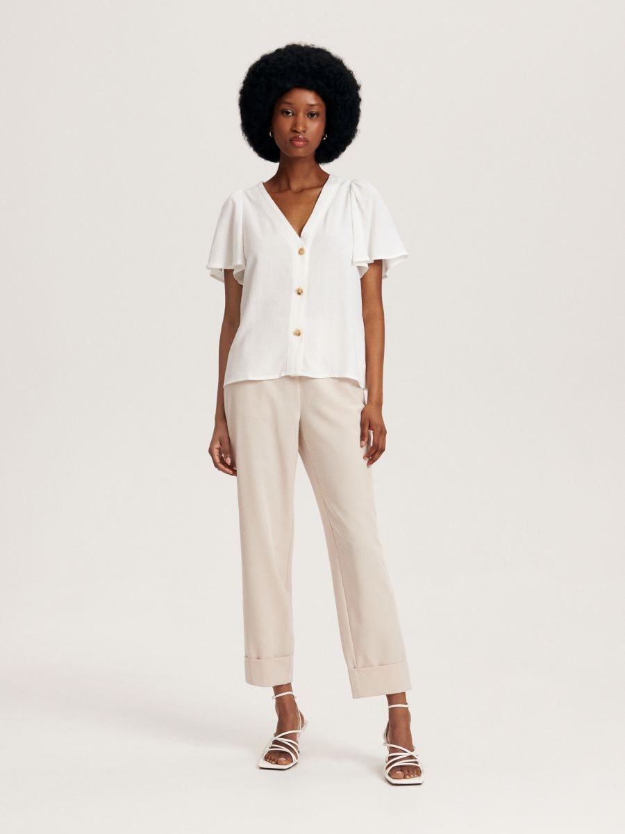 Blouse with decorative buttons - cream - RESERVED - 2