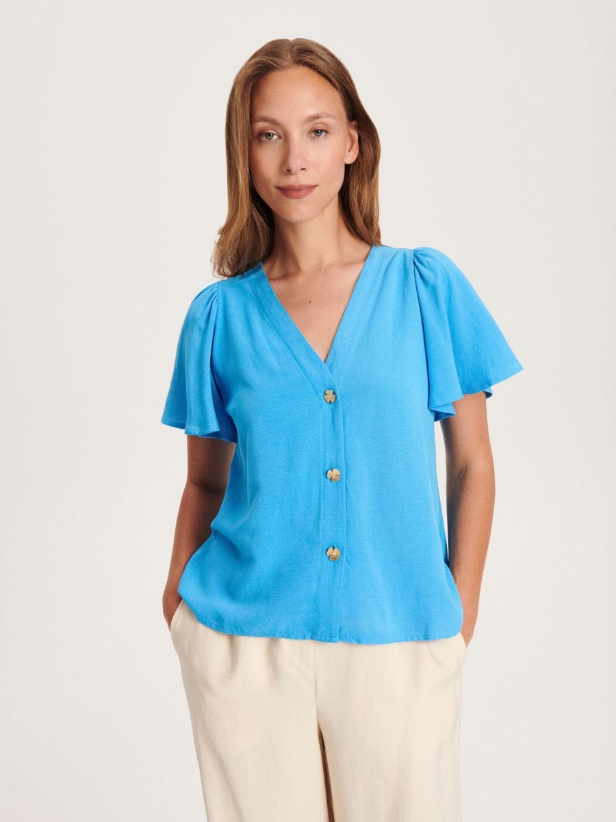 Bluse mit dekorativen Knöpfen Farbe blau - RESERVED - 0151X-55X