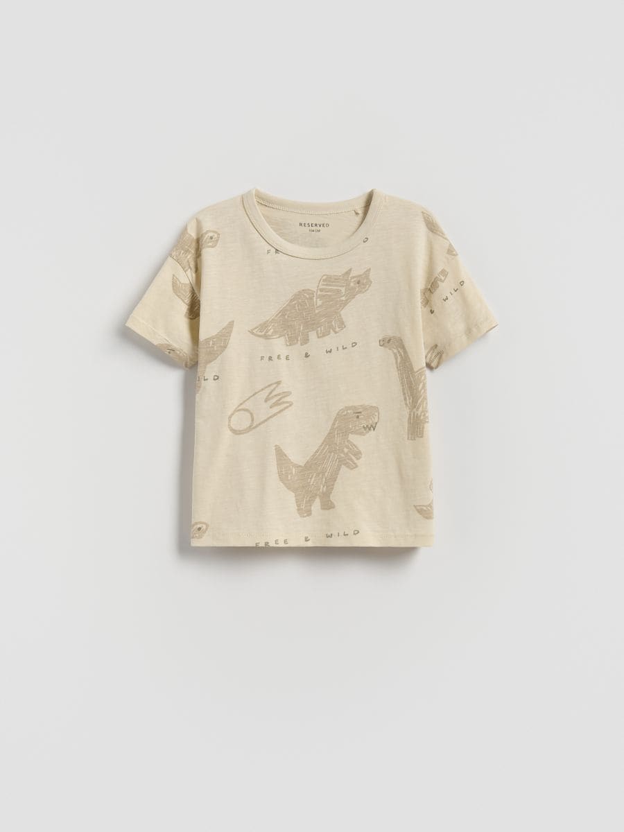 Cotton T-shirt with print - nude - RESERVED