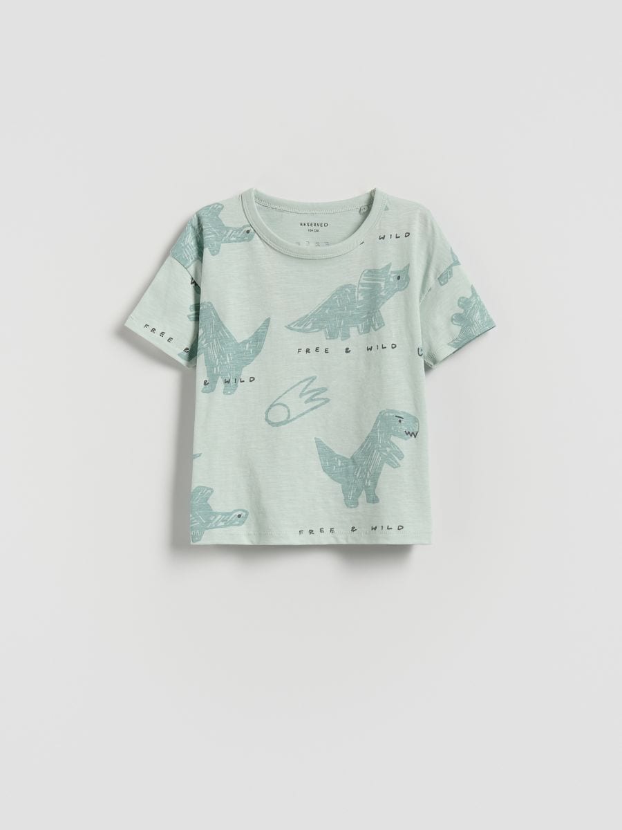 Cotton T-shirt with print - pale blue - RESERVED
