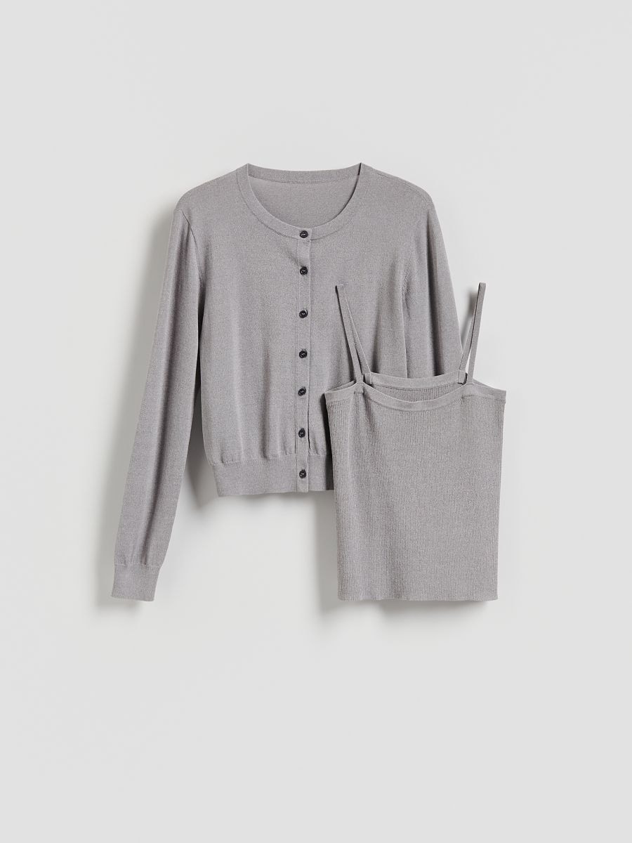 Sweter z dzianinowym topem - jasnoszary - RESERVED