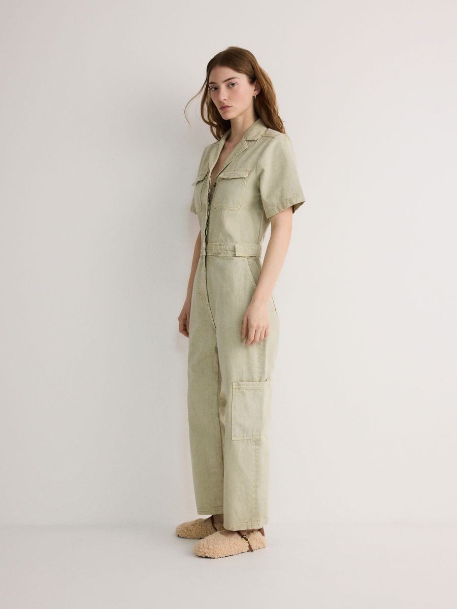 Combinaison en coton avec col - Vert - RESERVED - 2
