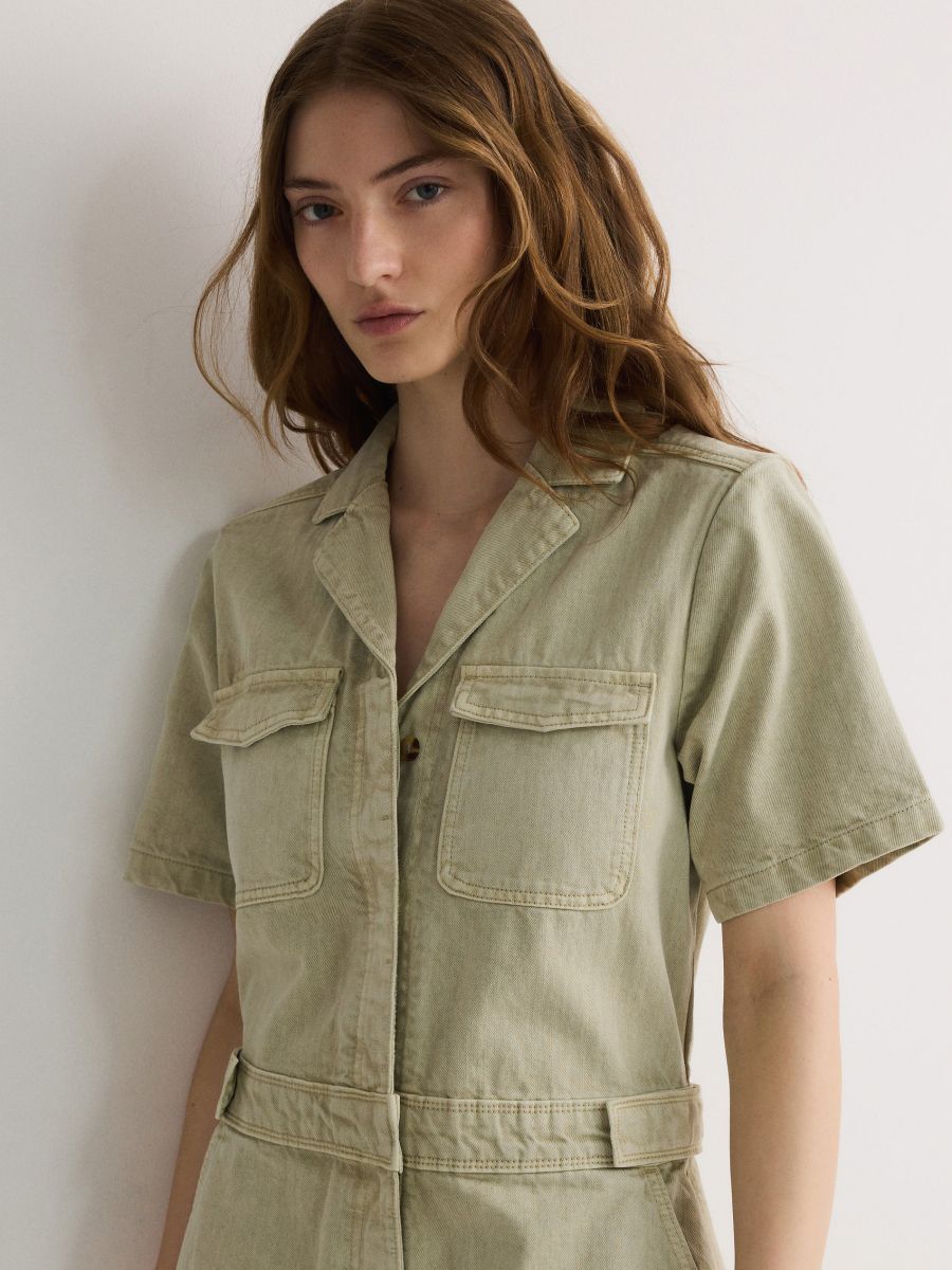 Combinaison en coton avec col - Vert - RESERVED - 3