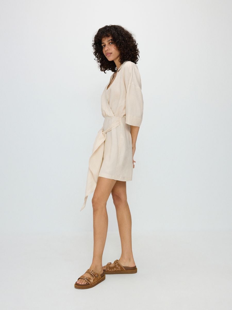 Wrap front playsuit with tie detail - nude - RESERVED - 2