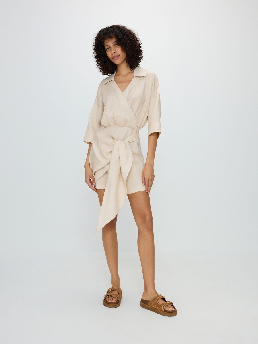 Wrap front playsuit with tie detail - nude - RESERVED - 4