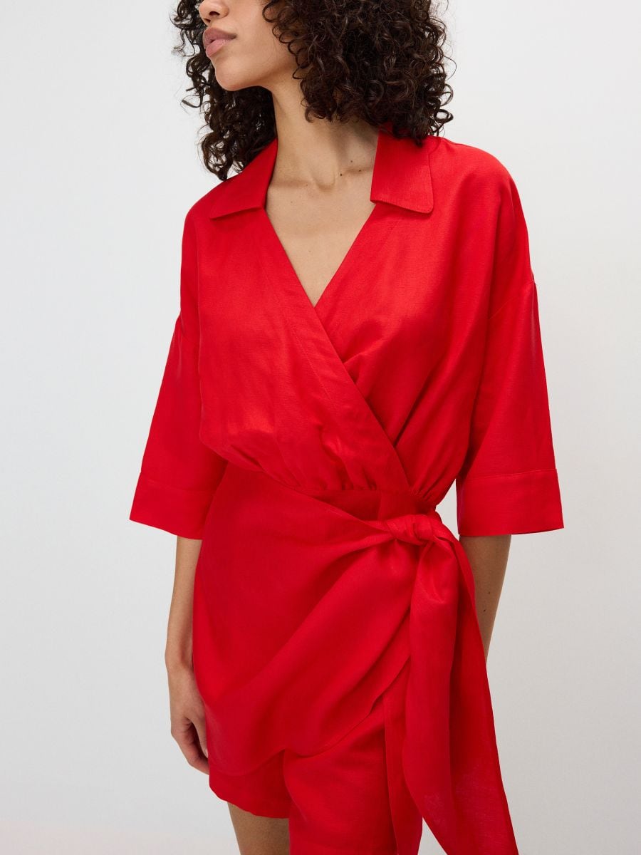 Wrap front playsuit with tie detail - red - RESERVED - 2