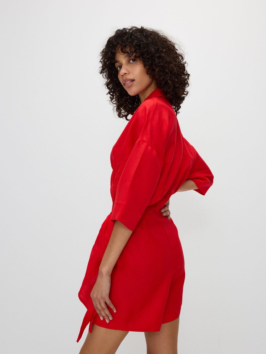 Wrap front playsuit with tie detail - red - RESERVED - 3