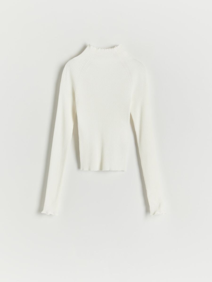 Stehkragenshirt mit dekorativem Saum - creme - RESERVED - 3