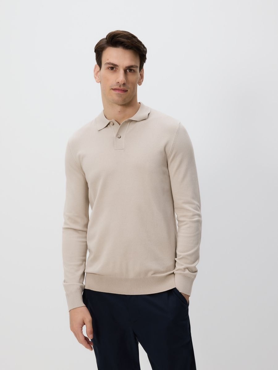 Wiskozowy sweter polo - beżowy - RESERVED
