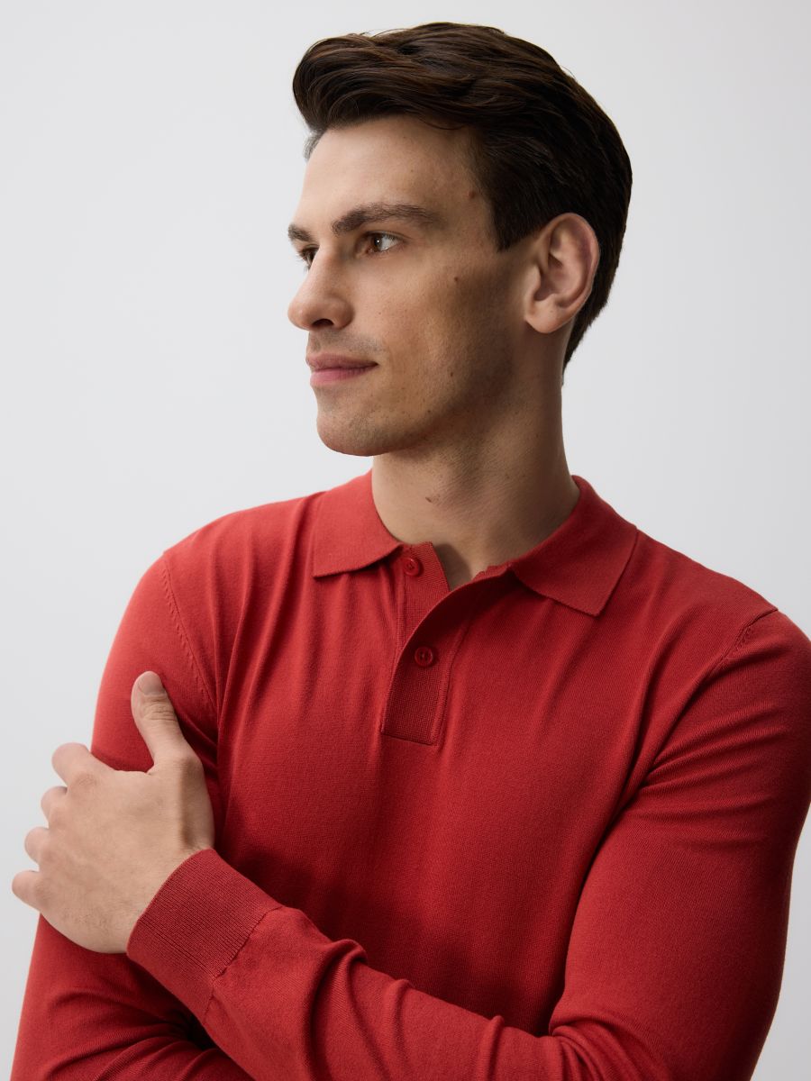 Wiskozowy sweter polo - intenstywna czerwień - RESERVED
