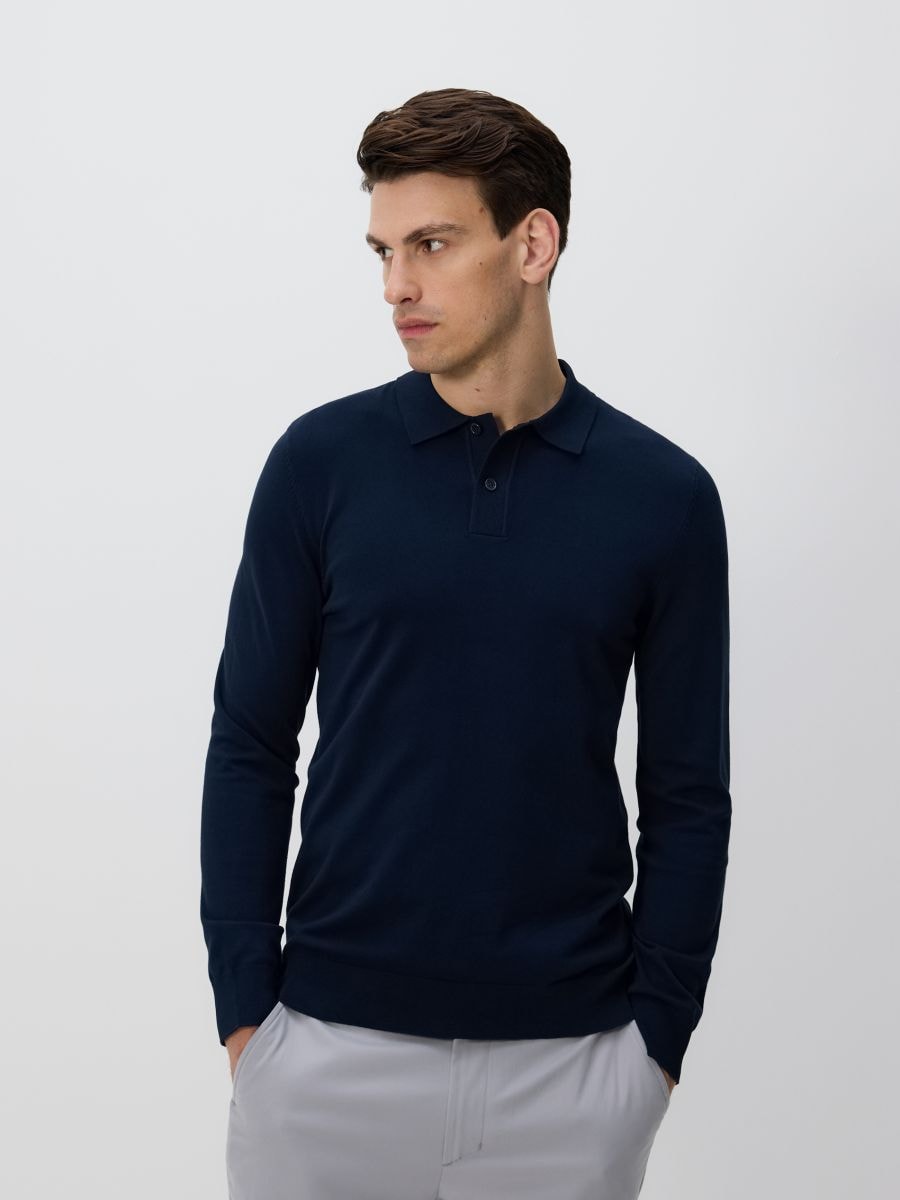 Wiskozowy sweter polo - granatowy - RESERVED