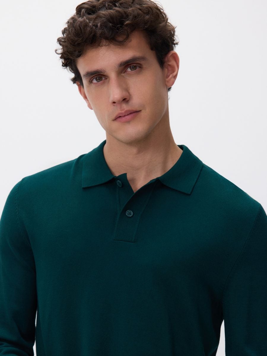 Πουλόβερ πόλο από βισκόζη - σκουρο πρασινο - RESERVED