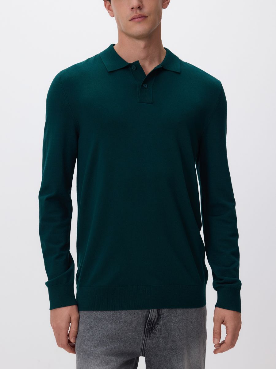 Віскозний джемпер-поло - темно-зелений - RESERVED