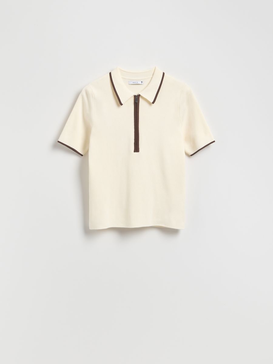 Sweter polo z wiskozą - kremowy - RESERVED