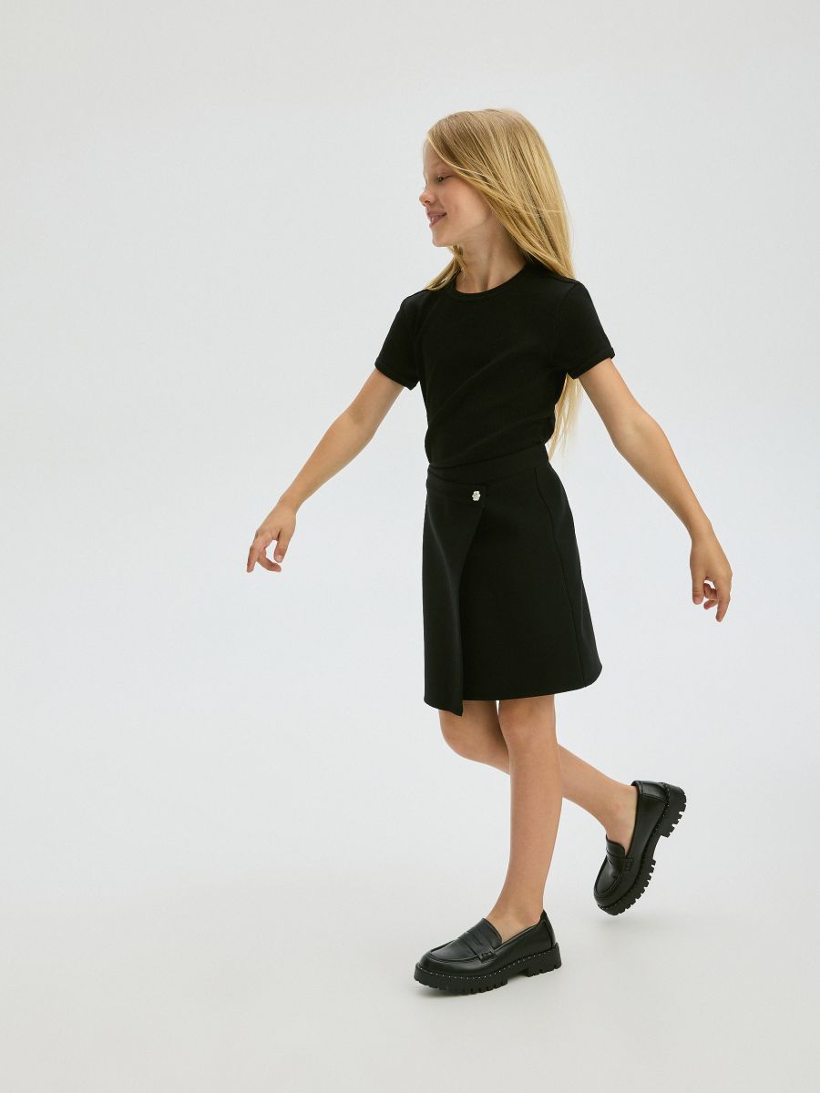 Plain skirt with overlap - black - RESERVED - 4