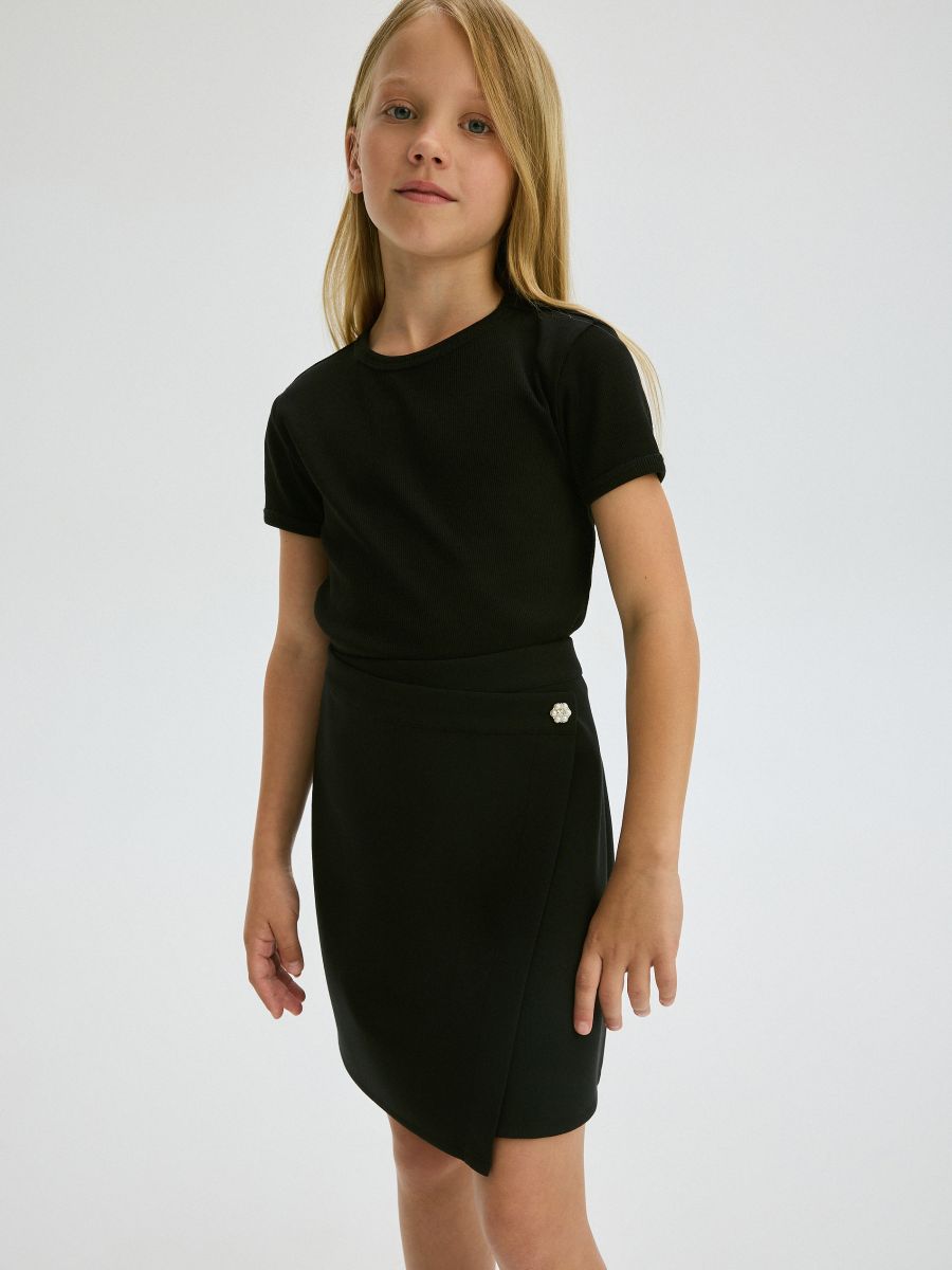 Plain skirt with overlap - black - RESERVED - 5