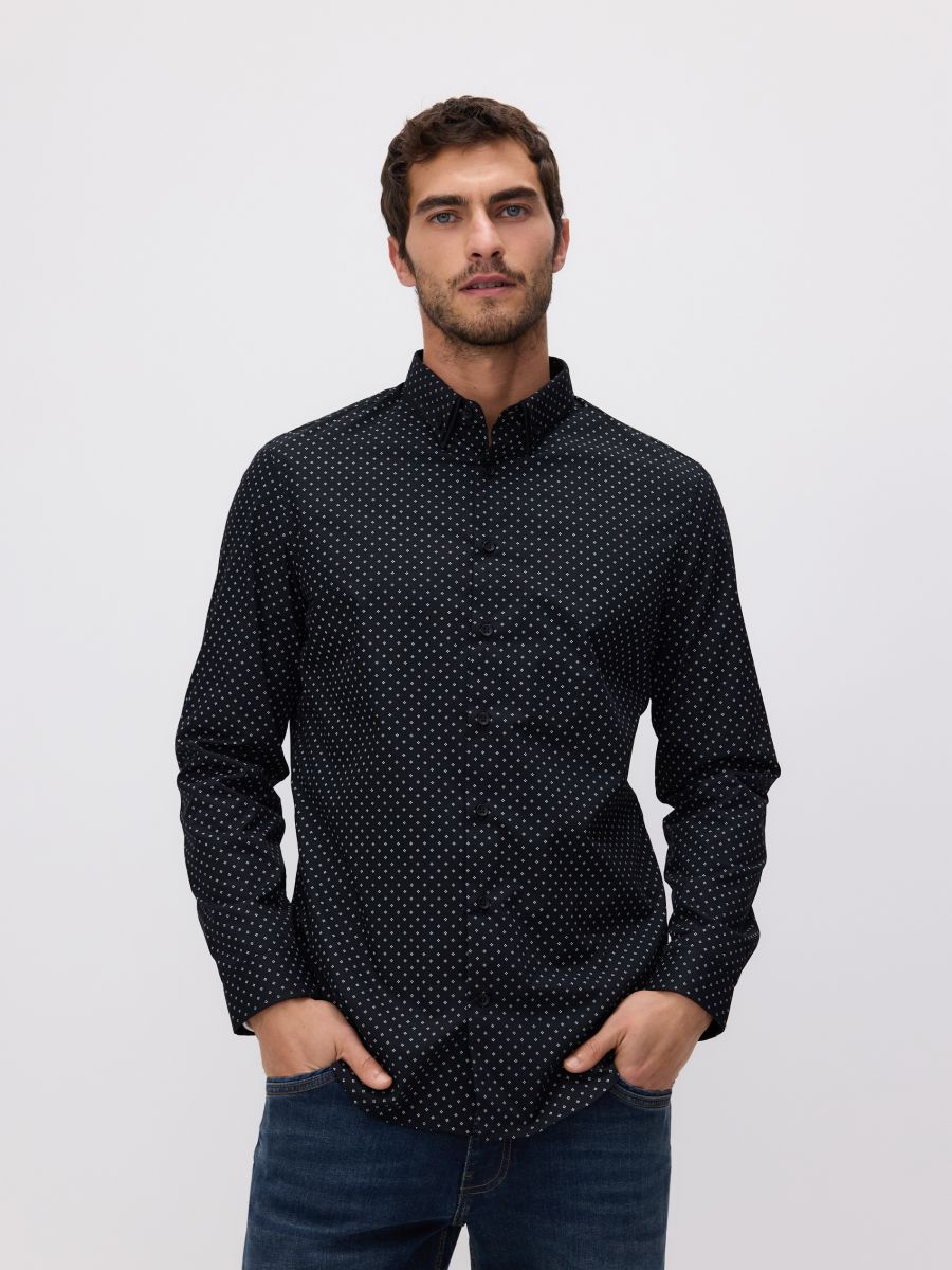 Slim fit cotton rich shirt - black - RESERVED