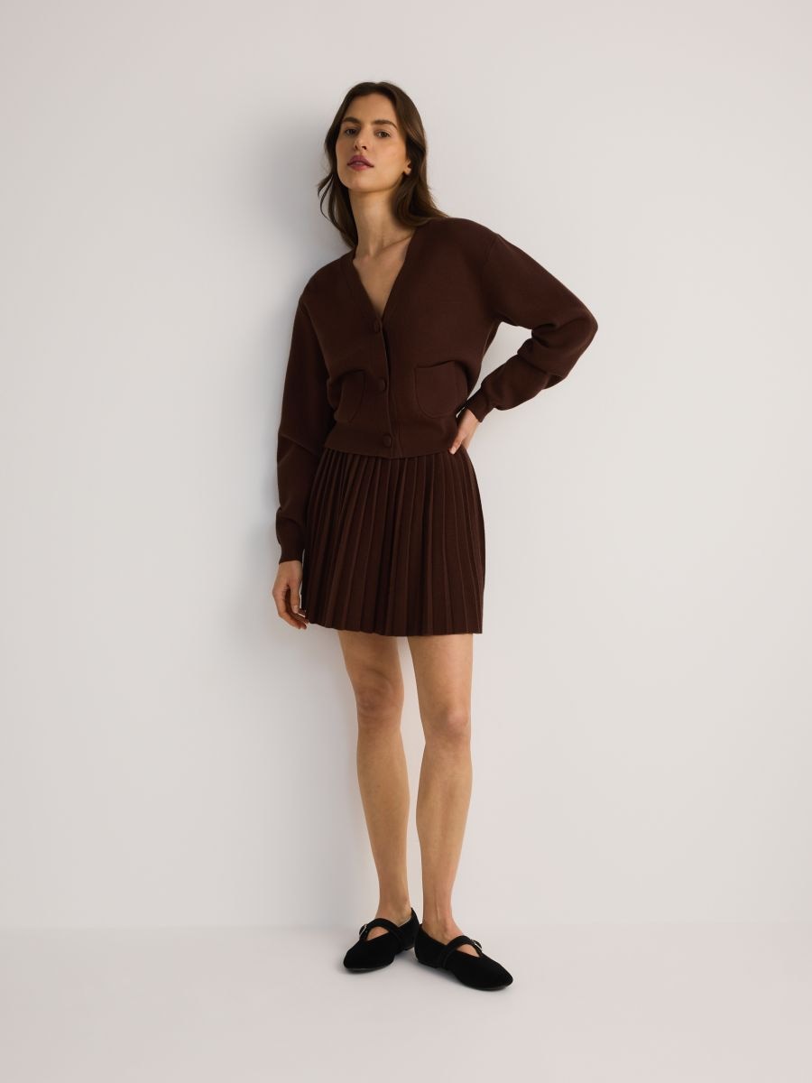 Plain viscose blend cardigan - brown - RESERVED - 2