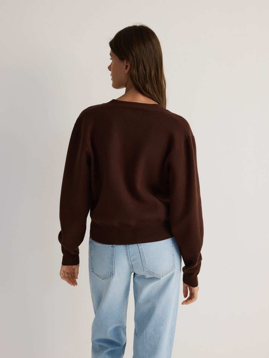 Plain viscose blend cardigan - brown - RESERVED - 4