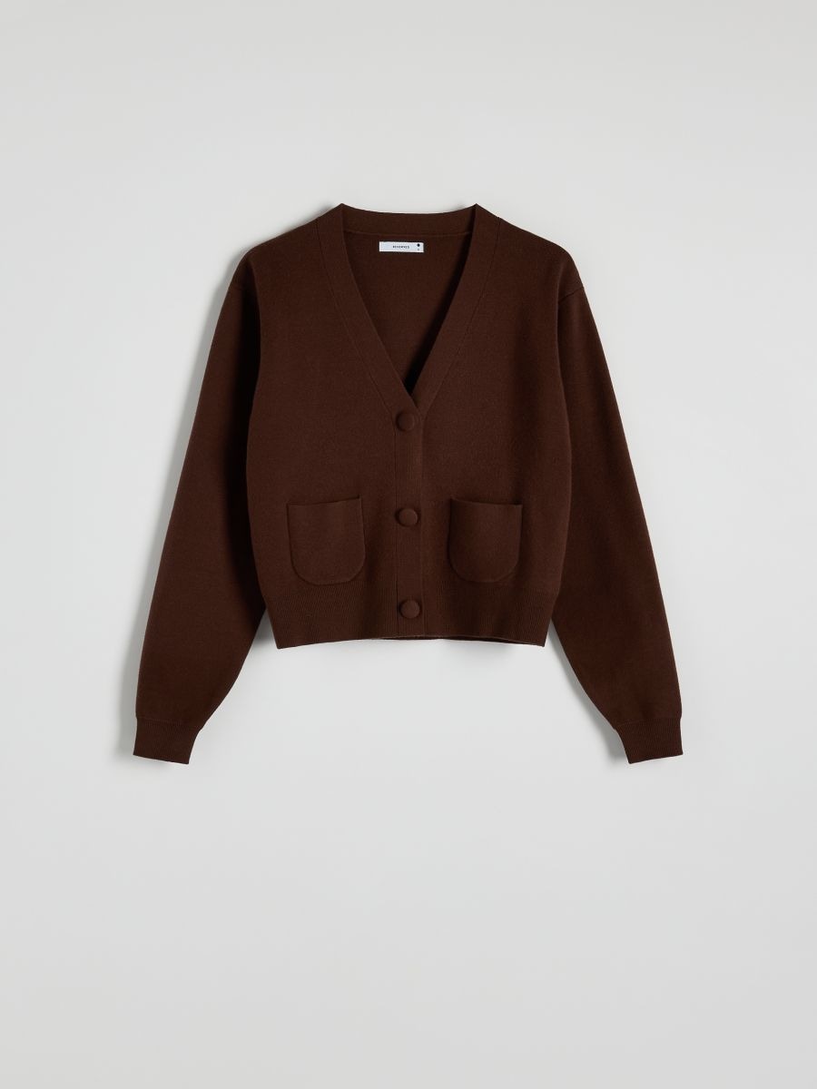 Plain viscose blend cardigan - brown - RESERVED - 3